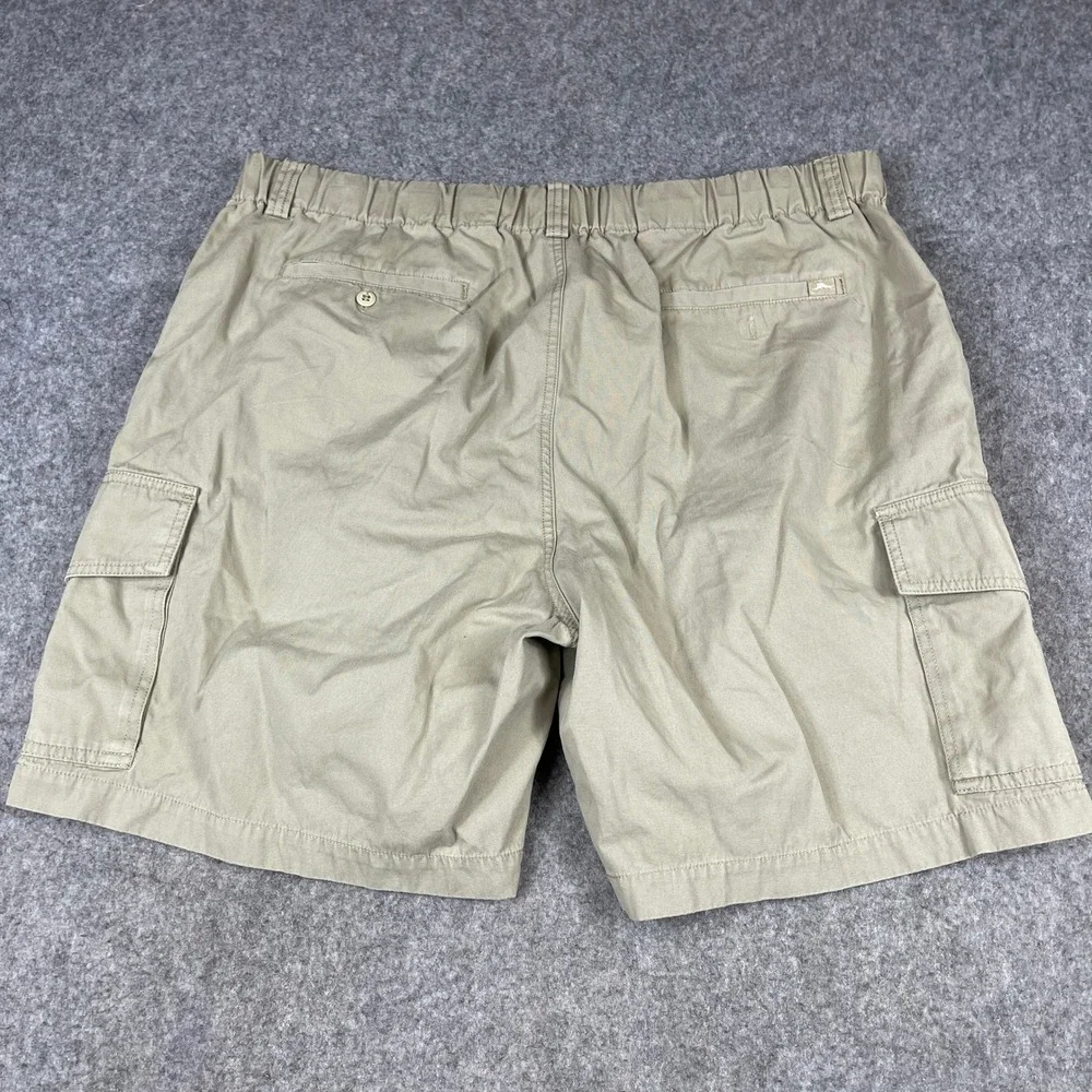Tommy Bahama Cargo Shorts Mens Large Khaki Cotton Pleated Elastic Waist Tan